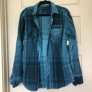 NWT INC Blue Plaid Button Up Shirt
